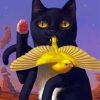 Black Cat and Yellow Bird Paint By Numbers