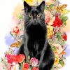 Black Cat and Flowers Paint By Numbers