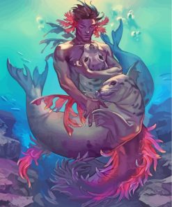 Black Merman with Seals Paint By Numbers