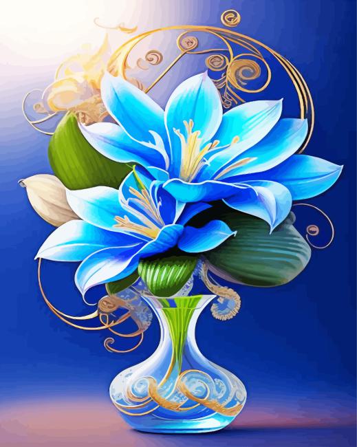Finalizing Blue Flowers in Vase Painting