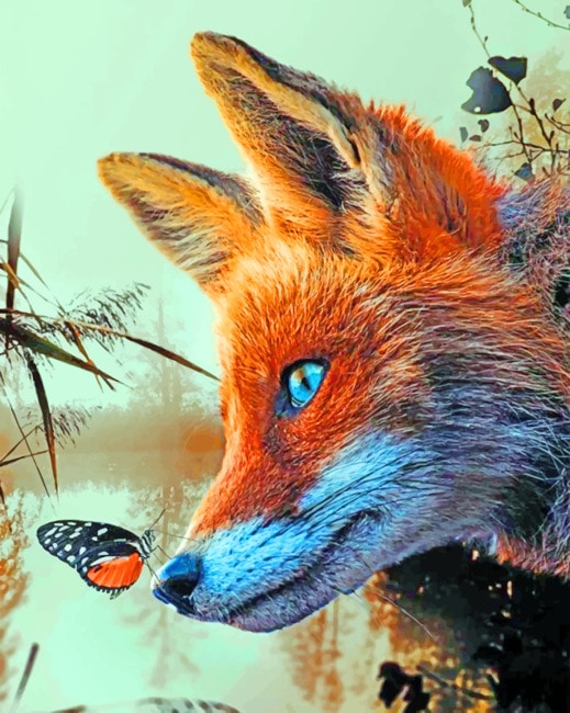 Finalize the Butterfly and Fox Animal Paint By Numbers artwork