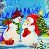 Cartoon Snowman Family Christmas Paint By Numbers