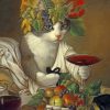 Vintage Cat Painting With Wine Paint By Numbers