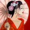 Asian Geisha in Red Paint By Numbers