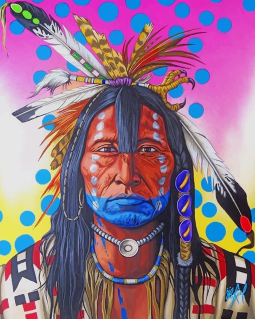 Finalizing Colorful Amerindian Man Paint By Numbers artwork