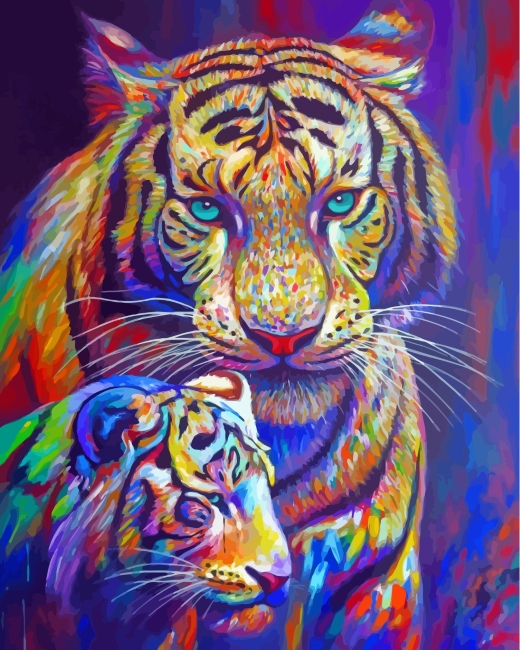 Finalizing Vibrant Panthera Tigers painting