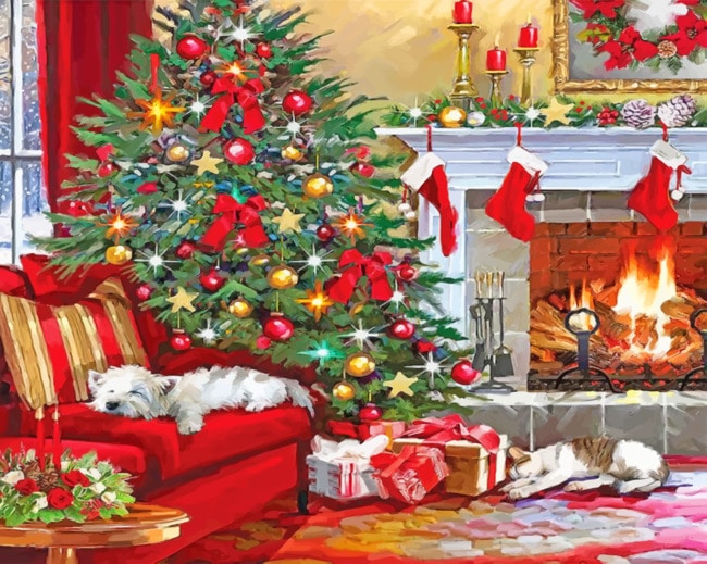 Finalizing Christmas Pets Paint By Numbers Artwork