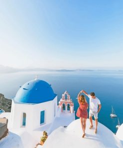 Romantic Santorini Couple Paint By Numbers