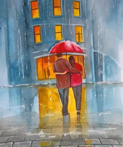 Romantic Couple Red Umbrella Paint By Numbers
