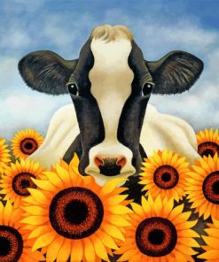 Calf in Sunflower Field Paint By Numbers