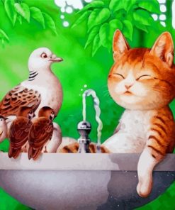 Cute Cats and Birds Paint By Numbers