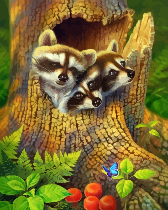 Completed Cute Raccoon and Tree artwork