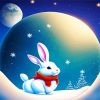 White Bunny Christmas Scene Paint By Numbers