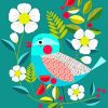 Cyan Bird and Flowers Paint By Numbers