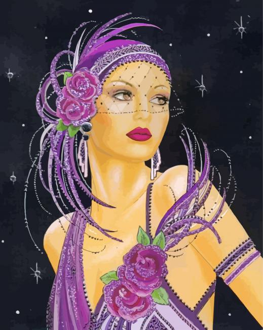 Finalizing the Purple Deco Lady Paint By Numbers Artwork