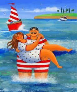 Romantic Fat Couples Beach Scene Paint By Numbers