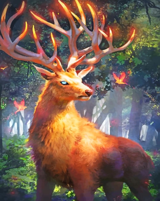 Fiery Deer Paint By Numbers completed artwork