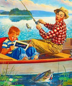 Fisherman and Son on Boats Paint By Numbers