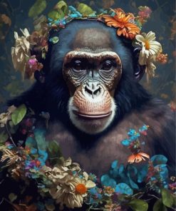 Floral Chimpanzee Paint By Numbers