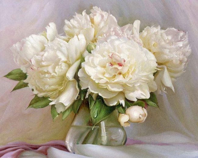 White Peony Vase Paint By Numbers