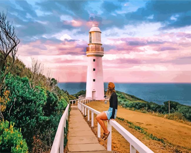 finalizing the Girl by Cape Otway Lighthouse Paint By Numbers artwork