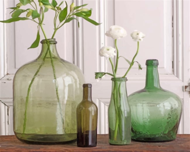 Completed Floral Glass Bottles Paint By Numbers Artwork