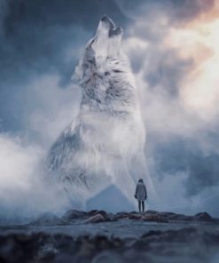 Grey Wolf and Clouds Paint By Numbers