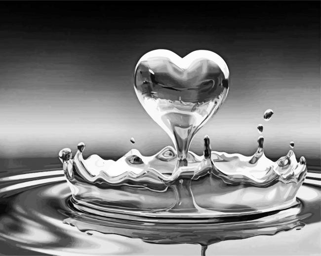 Finalizing Heart Water Drop Black White Paint By Numbers artwork