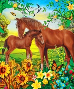 Brown Horses and Foal Paint By Numbers