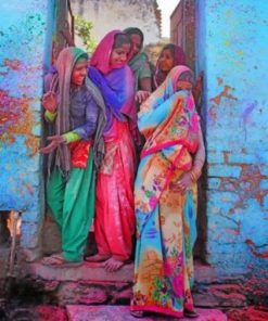 Indian Woman in Vibrant Holi Paint By Numbers