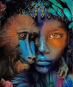 Native American Kid and Monkey Paint By Numbers