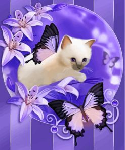 Purple Kitten and Butterflies Paint By Numbers