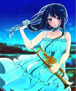 Anime Girl in Blue Dress Paint By Numbers