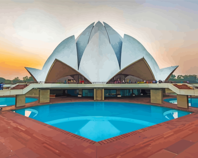 Completed artwork of Lotus Temple