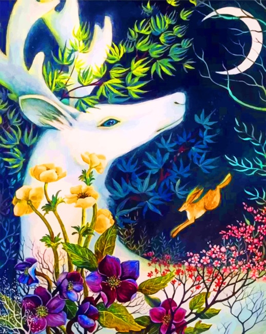 Finalized Deer Moonlit Scene Paint By Numbers artwork