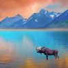 Moose in Lake Paint By Numbers