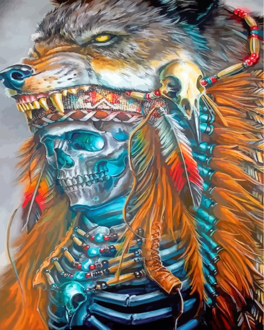 Finalizing the Native American Wolf Skull Paint By Numbers artwork