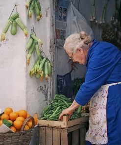 Old Woman with Fruits and Vegetables Paint By Numbers
