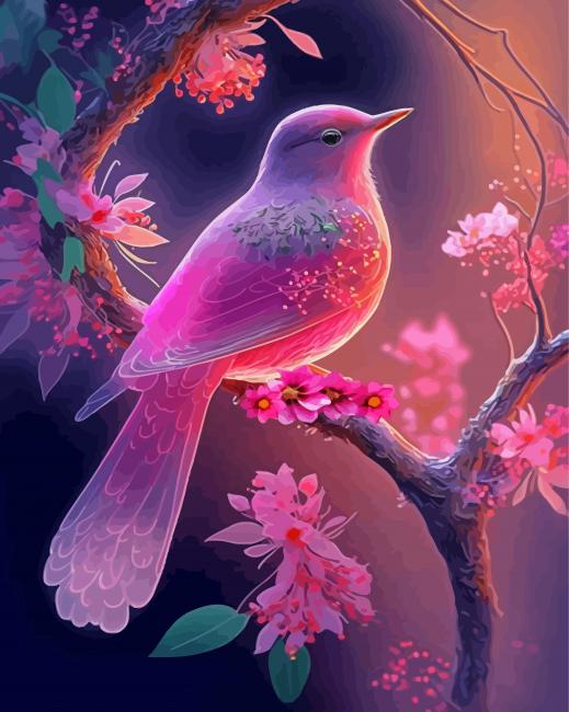 Completing Pink Floral Bird artwork
