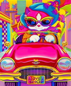 Pink Cat Driving Paint By Numbers