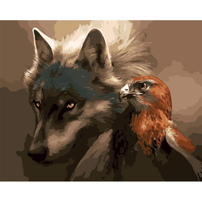 Grey Wolf and Hawk Art Paint By Numbers