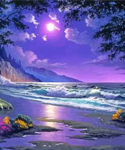 Purple Moonlit Seascape Paint By Numbers