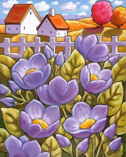Finalizing the Purple Field Flowers painting by numbers artwork