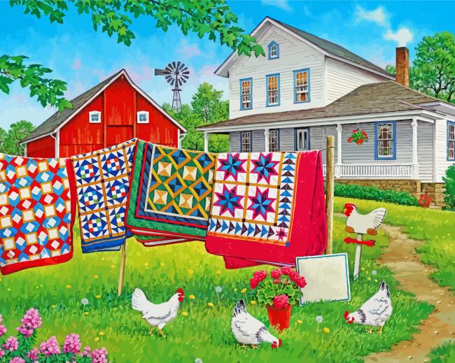 Finalizing Quilts Barns Scene Paint By Numbers