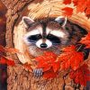 Raccoon in Fall Leaves Paint By Numbers