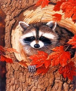 Raccoon in Fall Leaves Paint By Numbers