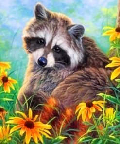 Raccoon and Flowers Paint By Numbers