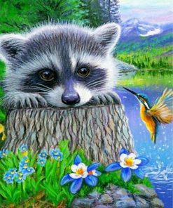 Raccoon and Hummingbird Animal Paint By Numbers