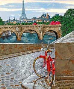 Parisian Red Bike Scene Paint By Numbers