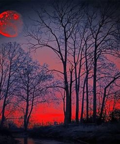 Red Moonlit Forest Paint By Numbers
